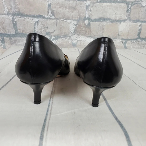 Vintage Italian Leather Kitten Heels Black Leather Pointed Toe Size 40 1/2=9-9.5 - Picture 10 of 15